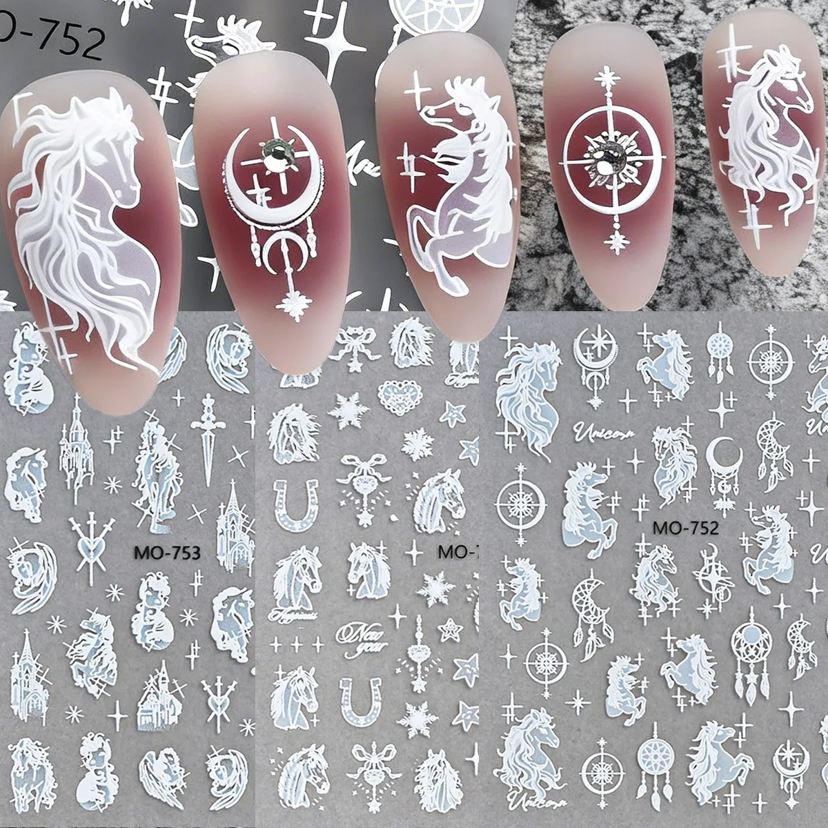 Year of the Horse Pure White Horse Nail Stickers Waterproof Nail Stickers Decorative Decals and Ornaments