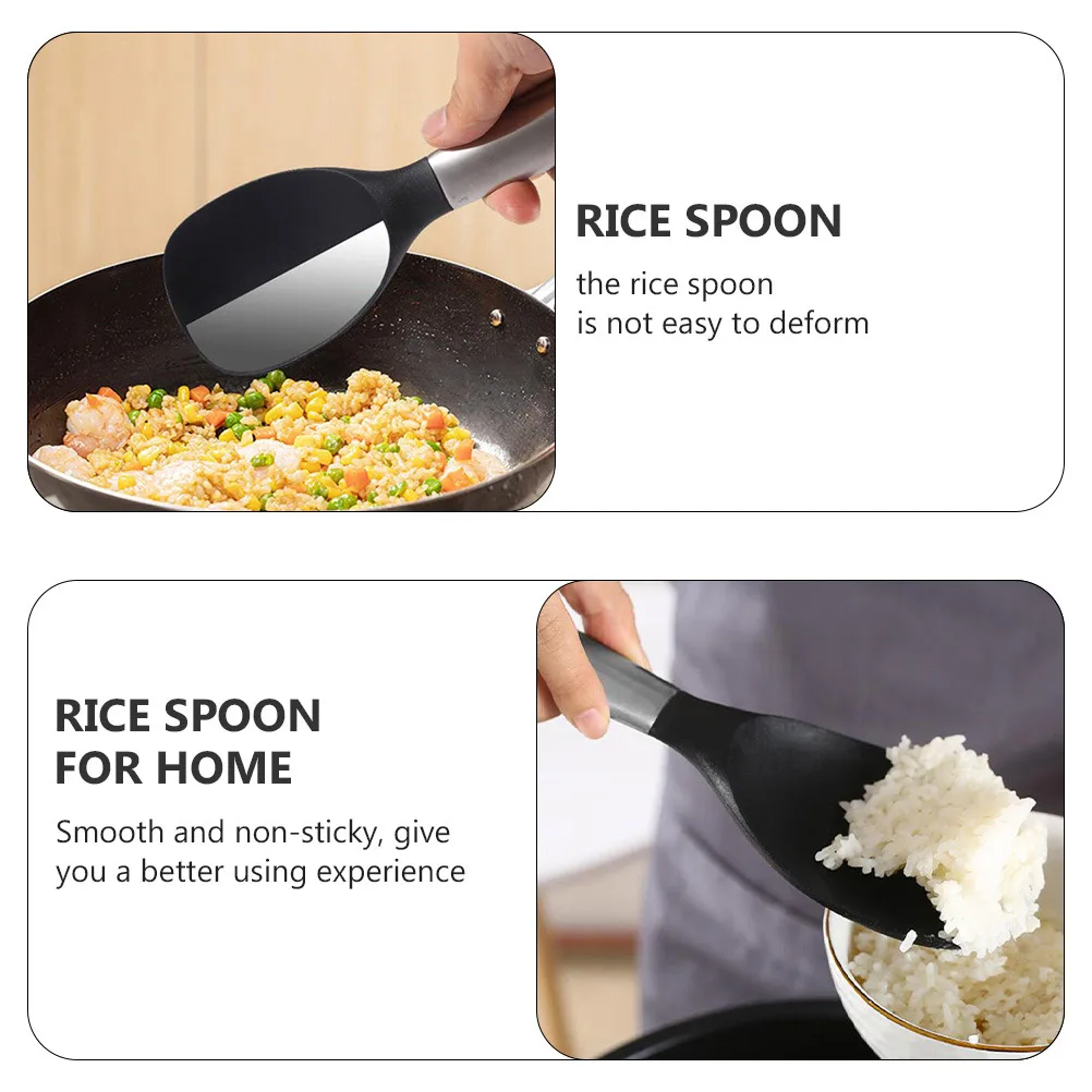

Silicone Stainless Steel Rice Spoon Home Kitchen Tableware Heat Resistant Hanging Hole Design Non Sticky Smooth for Home