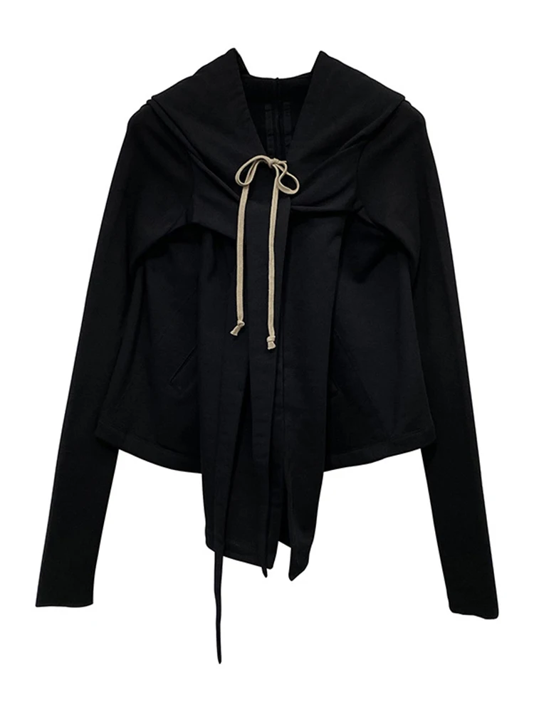 [ZOCI] Women Edition Big Wizard Hat Hoodie Short Cotton Black Solid Color Coat Street Trendy New Fashion