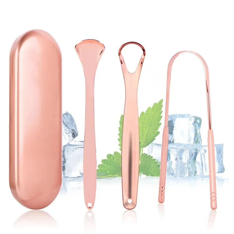 

Factory Custom 100sets Tongue Scraper Set Stainless Steel Cleaner Set Tongue Scraper Tongue Brush With Iron Case Free Shipping