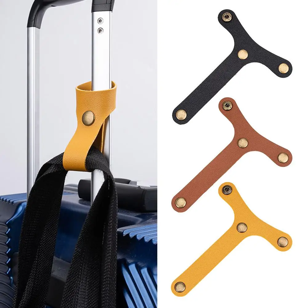 2Pcs T-Shaped Luggage Strap Travel Bag Hanging Hook Adjustable Leather Snap Fastener Anti-Slip Suitcase Organizer