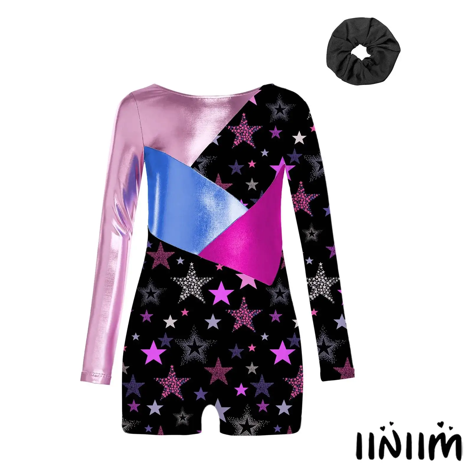 

Kids Girls Gymnastic Figure Skating Dance Leotard One Piece Dance Bodysuit Long Sleeve Color Contrast Unitard Ballet Dancewear