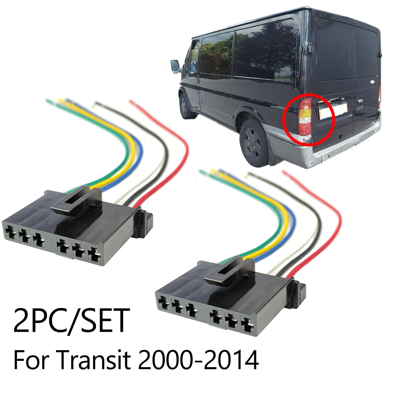 

2Pcs 6-Pin Rear Tail Light Wiring Harness Connector Reapir Kits Plug For Ford Transit MK6 MK7 2000-2014 2006 Replacement 1778452
