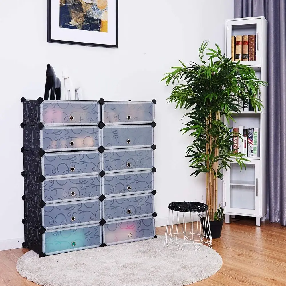 

12-Cube Shoe Rack Organizer, DIY Cubes Storage Cabinet, ular Plastic Shoes Cabinet with Transparent Do, 6-Tier Portable Shoe Tow