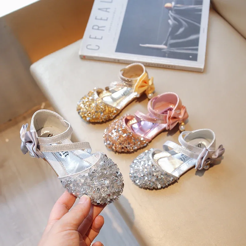 

Girls Bow Latin Shoes Pearl Wedding Sandals Girls Glittler Sandals Kid Toddler Princess Birthday Party Sandals 2025 New