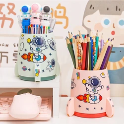 Multifunctional Kawaii Pen Holder Brush Pot Pencil Case Children Student Desktop Stationery Organizer Office Supplies Storage