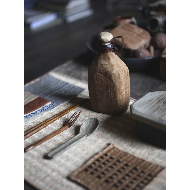 

Handmade teak wine bottle wine pot large paint outdoor travel pastoral portable camping