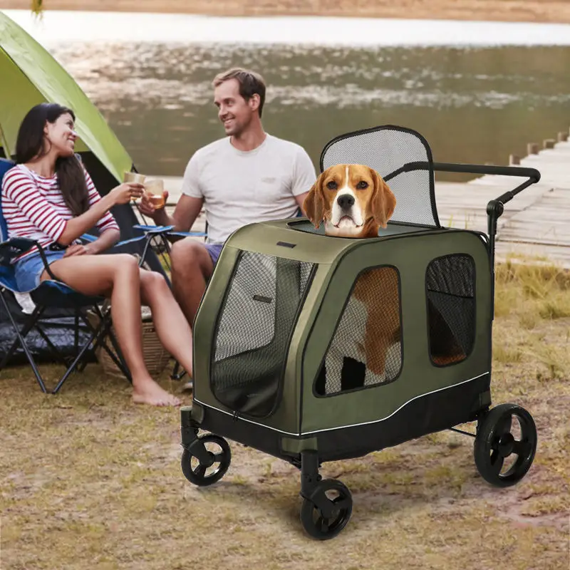 

STLF60kg Heavy Duty Luxury Large Pet Stroller 4 Wheels Foldable Dog Wagon 600D Oxford Fabric Portable Fashion for Big Dogs Cats
