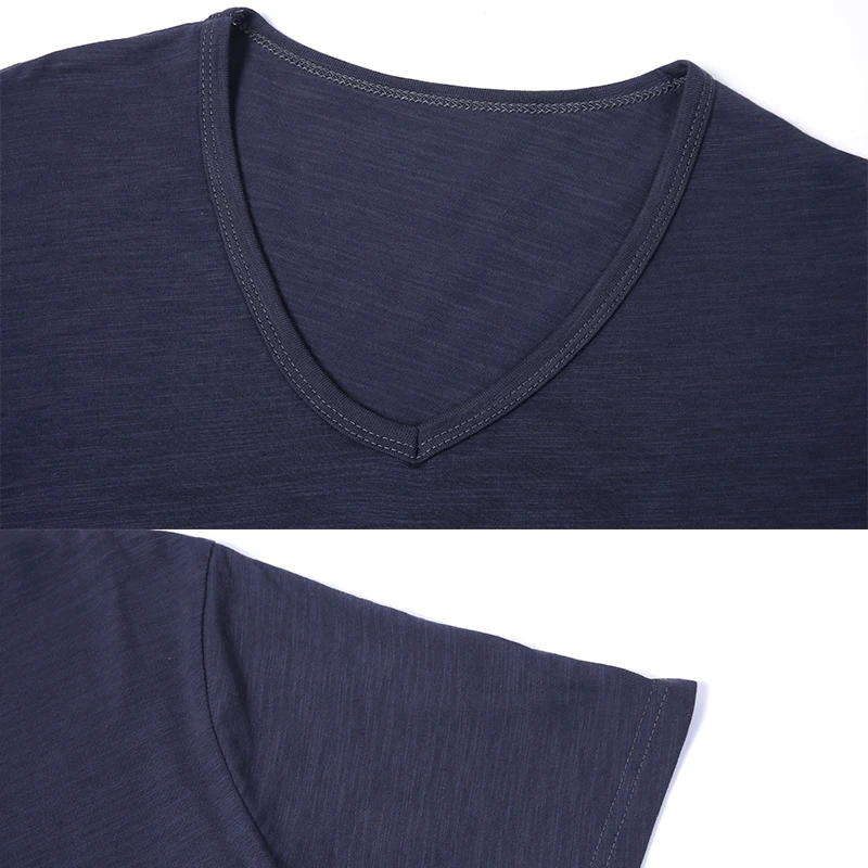 Men 100% Cotton T Shirt Casual Soft Fitness Tops Summer Thin Tee Home Clothing V-Neck Short Sleeve Black White T-Shirt for Men image 4