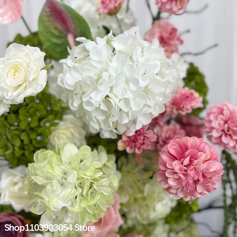 Rosa-grünes Hortensien-Anthurien-Blumenarrangement Luxuriöse Hochzeitstischdekoration Künstliche Blumen Deko-Blumen für Empfang – Detail 4
