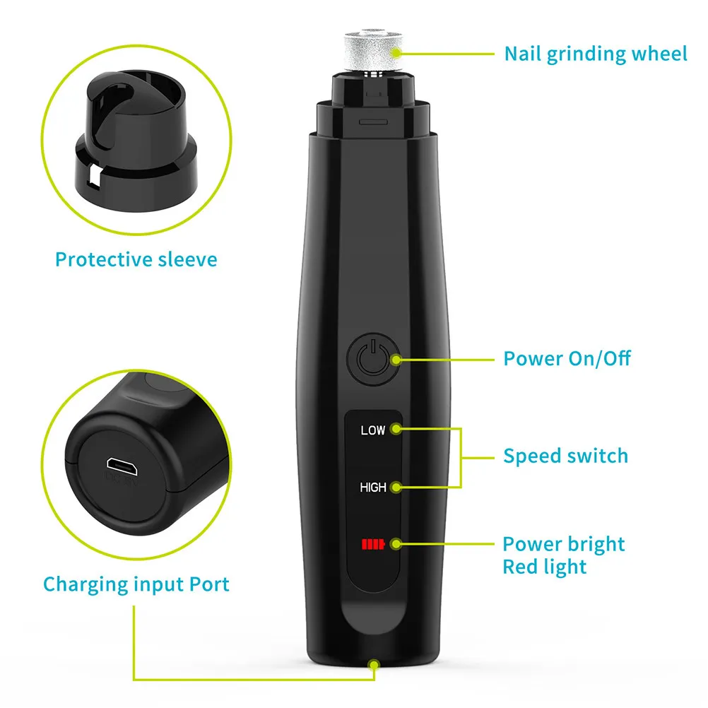 

Electric Pet Nail Trimmer for Dogs and Cats Wear Resistant ABS Construction Diamond Grinding Bit Smooth Finish Nail Care Tool