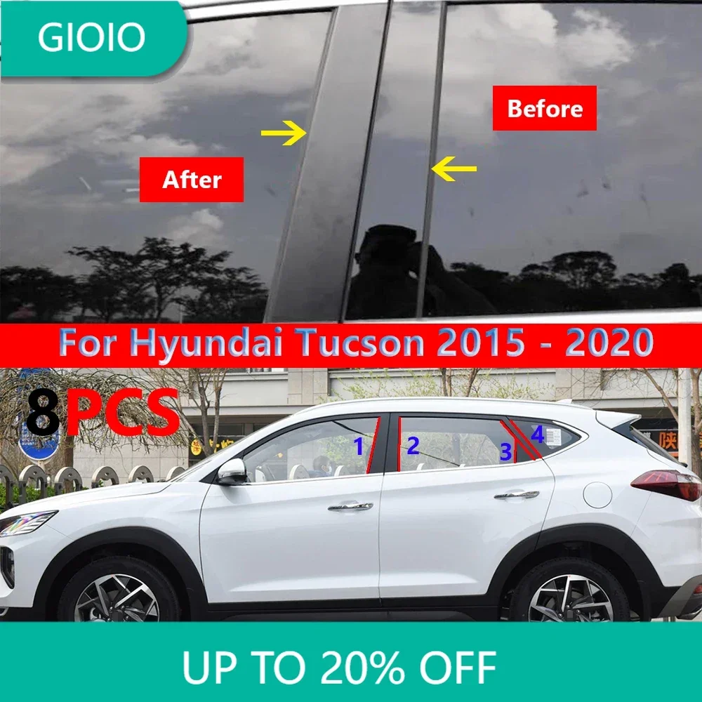 

8Pcs Car Window Pillar Posts Trims Cover Glossy Black Sticker Exterior Parts for Hyundai Tucson 2015 2016 2017 2018 2019 2020