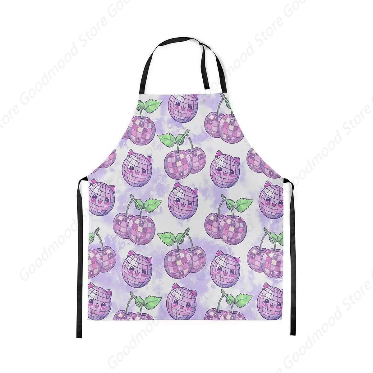 

Cat Kitchen Apron Watercolor Purple Graffiti Print Apron for Adults Cartoon Cherry Cute Kitty Waterproof Apron