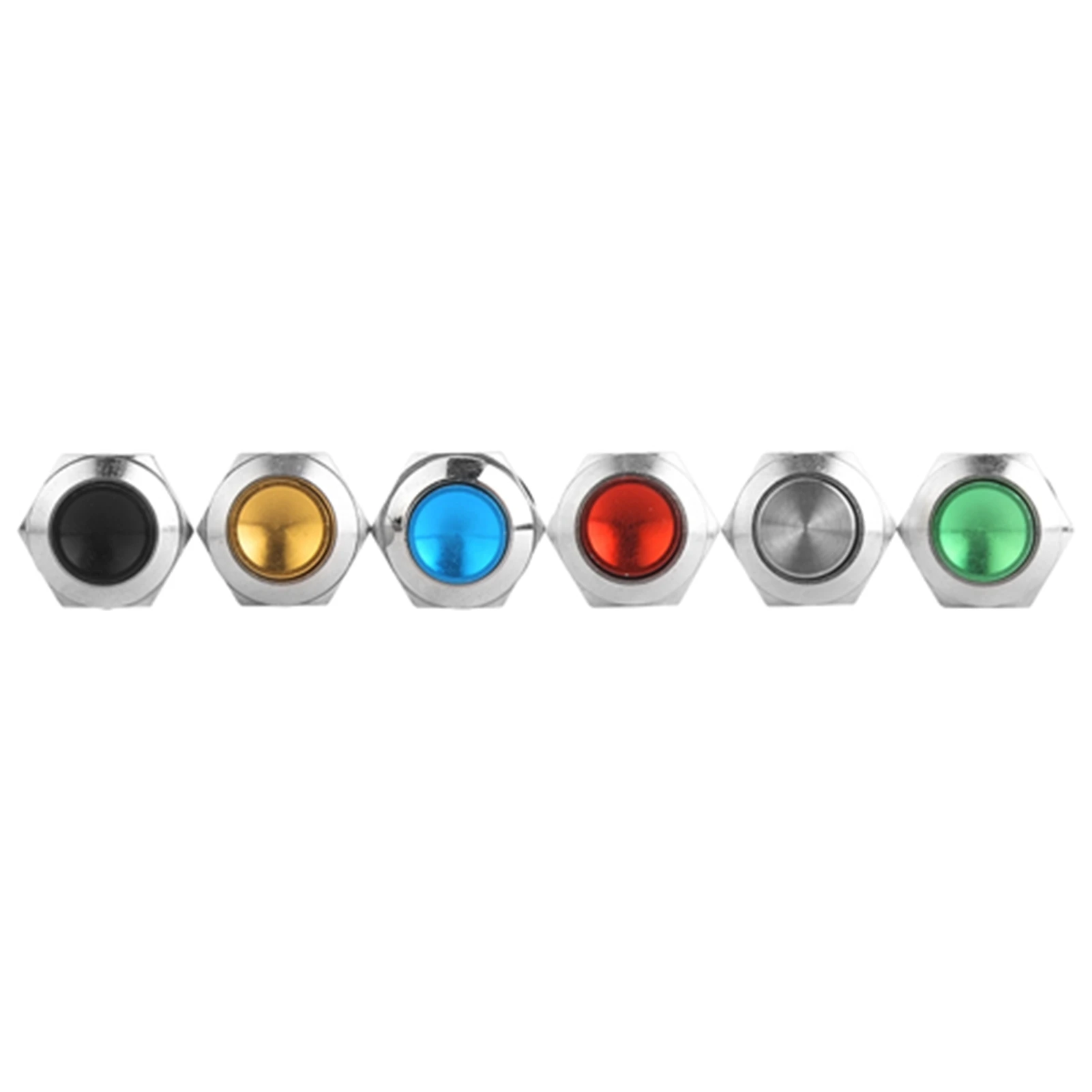 6Pcs Metal Button Switch 2 Pins IP67 Waterproof Reset Without Light 12mm(red, Green, Yellow,blue,black,metallic)