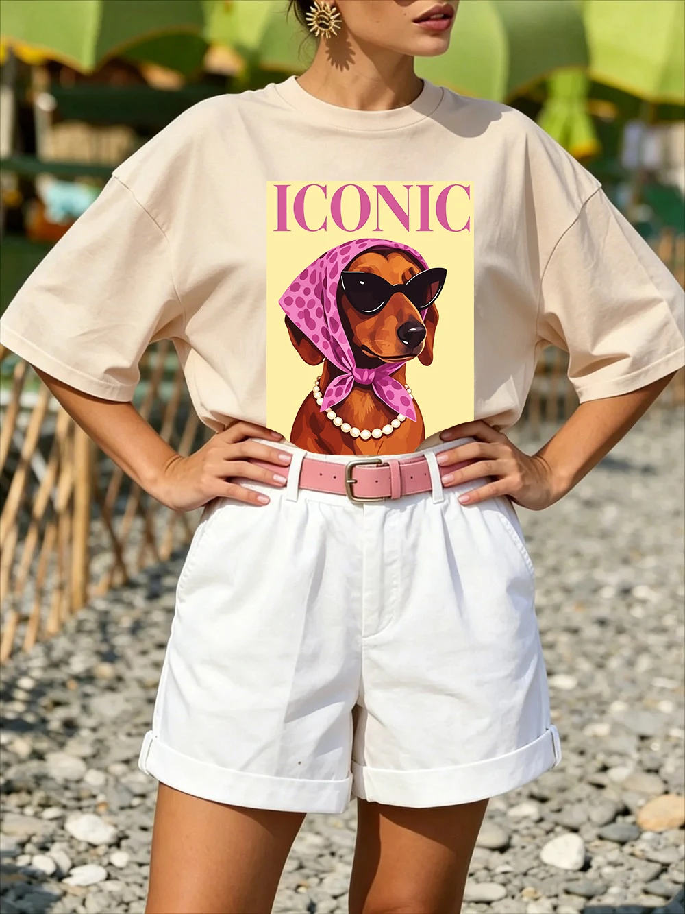 Ikonische Dackel-Prints, Baumwoll-T-Shirts für Damen, Sommer-Kurzarm-T-Shirts, O-Ausschnitt, weiche, übergroße Oberteile, einfache, bequeme Kleidung – Detail 13