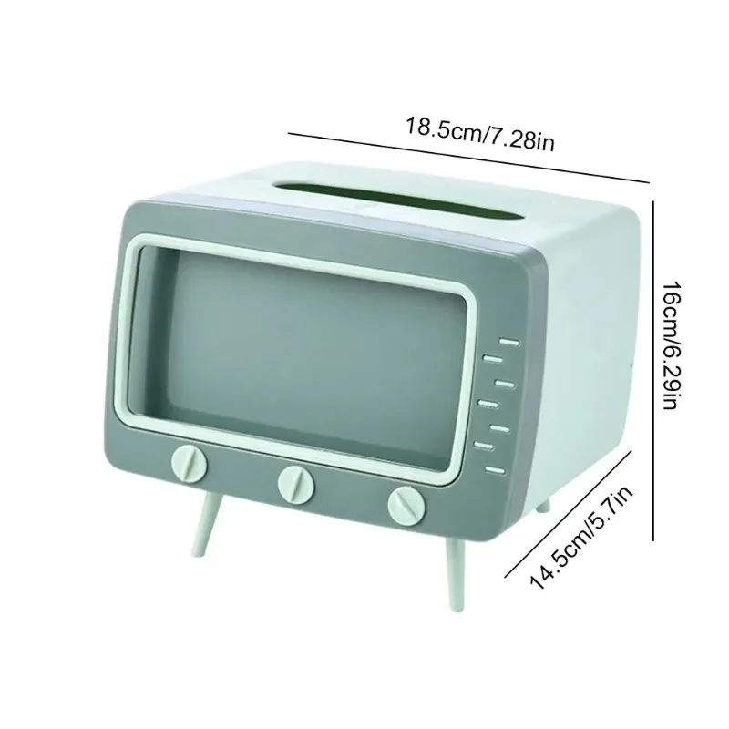 Creative Desktop Paper Holder with Mobile Phone Stand Kawaii TV Shape Tissue Box Paper Storage Case for Living Room Night Stand