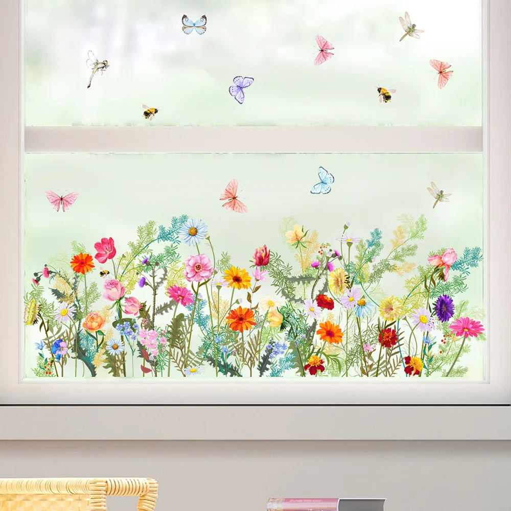 1PC Flower Butterfly Window Sticker Plant Pattern Wall Stickers Diy Wallpaper Wall Decals Festival Home Decor Crafts