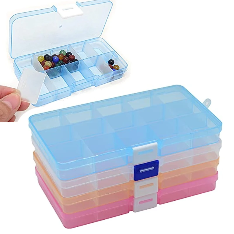 Jewelry Storage boxes Slots Adjustable Packaging Transparent Tool Case Craft Rhinestone Organizer Display Containers Plastic