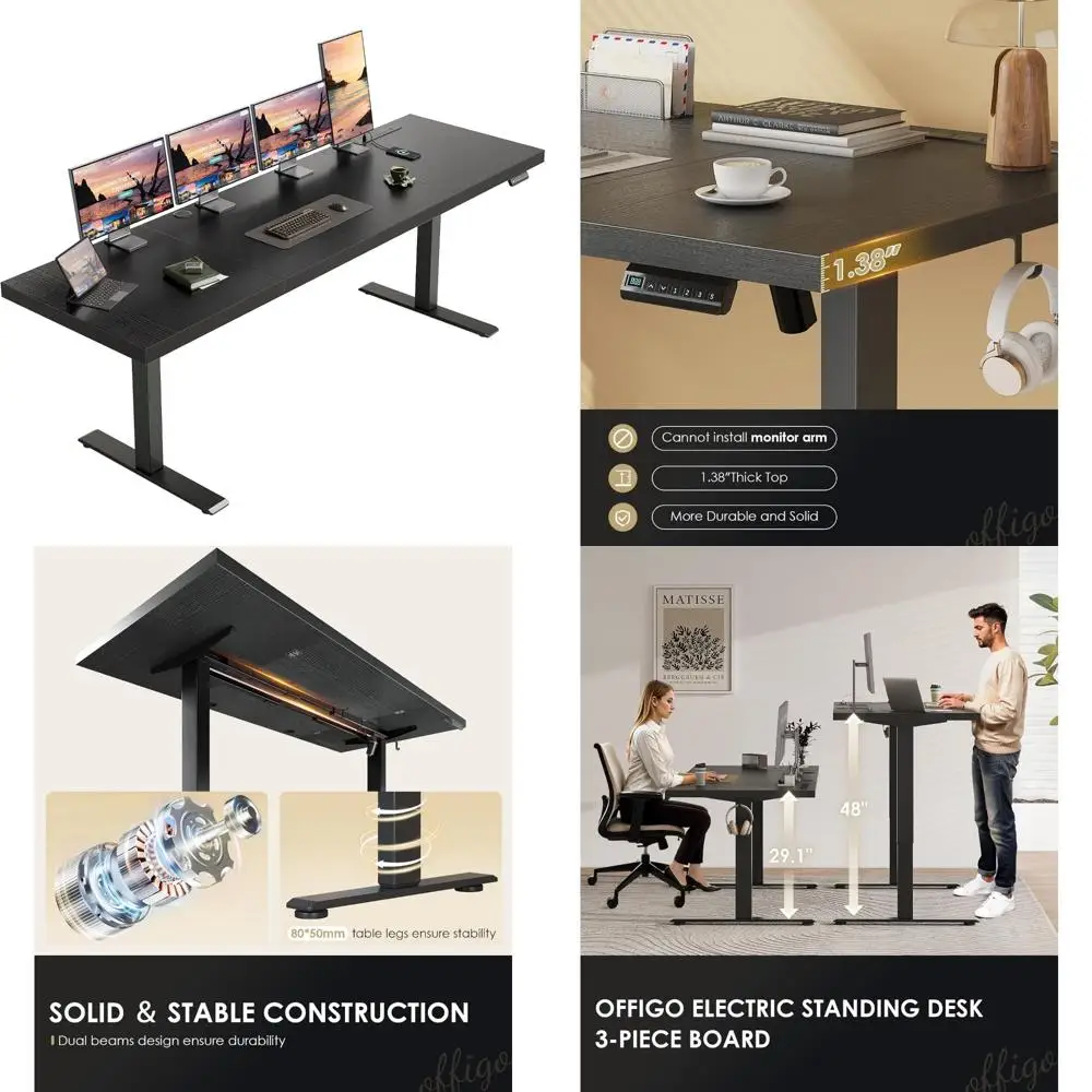 Electric Standing Desk 79 Inch Height Adjustable Large Desk with Power Outlets, Sit Stand Table for Writing and Comfortable Work