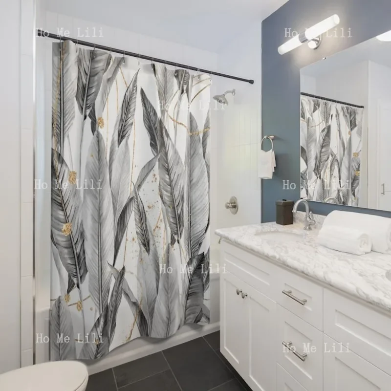 

Занавески для душа в стиле бохо, джунгли, тропические пальмовые листья, серый, белый, черный, золотой, пыль, бежевый, минималистичный декор, современная занавеска для ванны