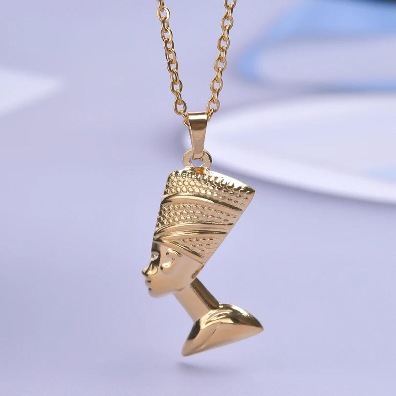 1Pc Anniyo Egyptian Queen Nefertiti Pendant Necklace  Unisex Gold Color African Necklaces For Women Jewelry Stainless Steel