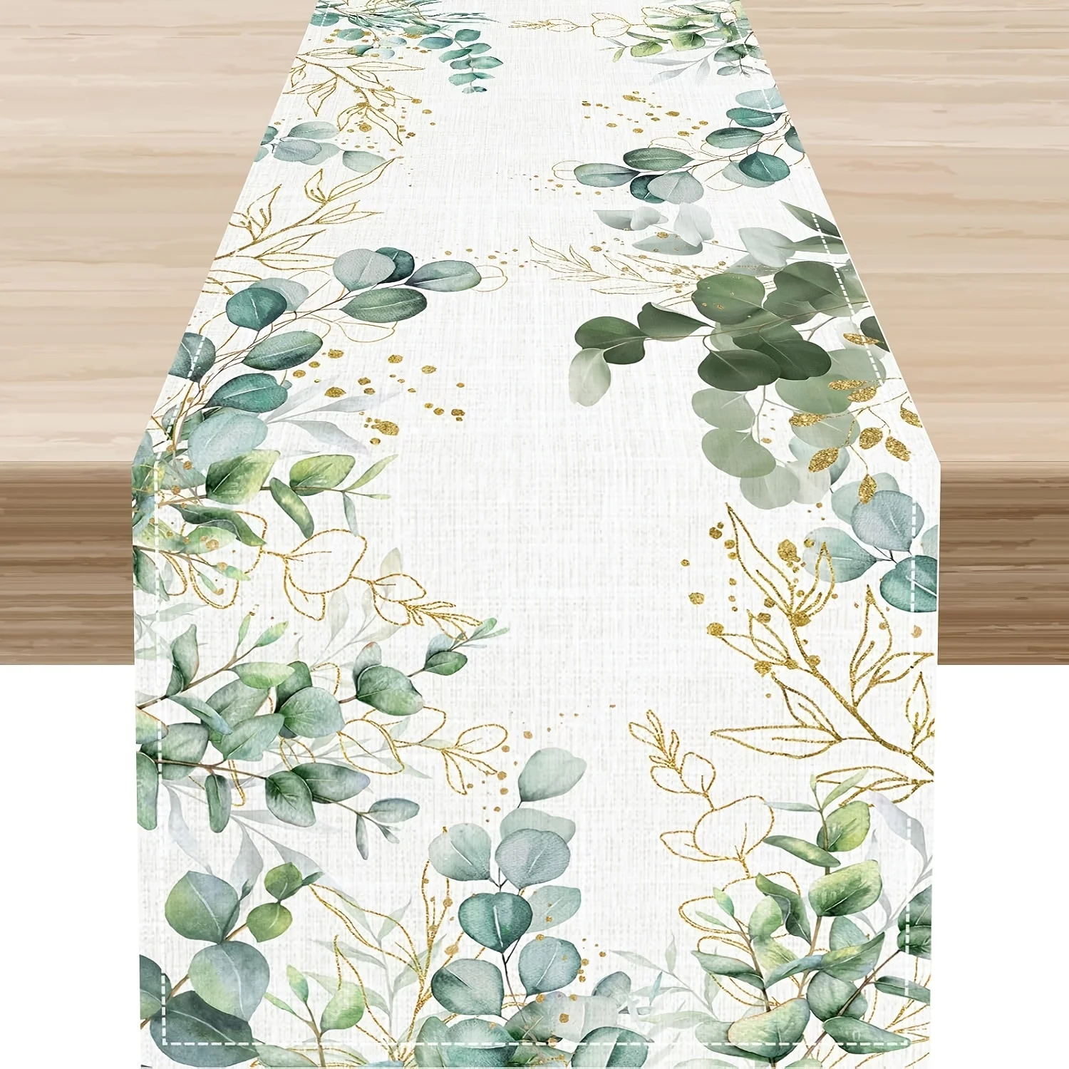VIKAMA Fresh Green Floral Print Table Runner Ideal for Decorating Dining Rooms, Luxury Afternoon Tea Tables and Home Décor