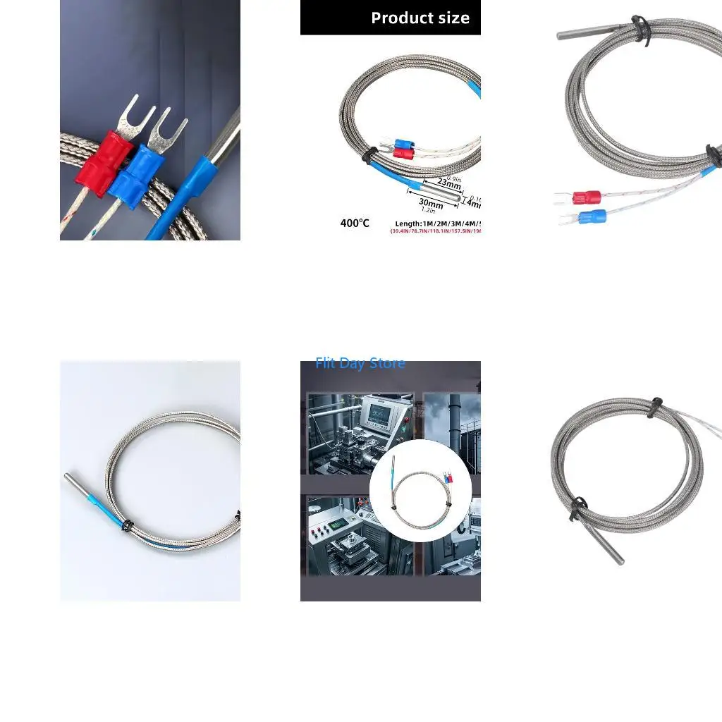 F92C 1/2/3/4/5m K-Type Thermocouple 0-400℃ Measurement Ranges Stainless Temperature Sensors Thermocouple Braided Cable