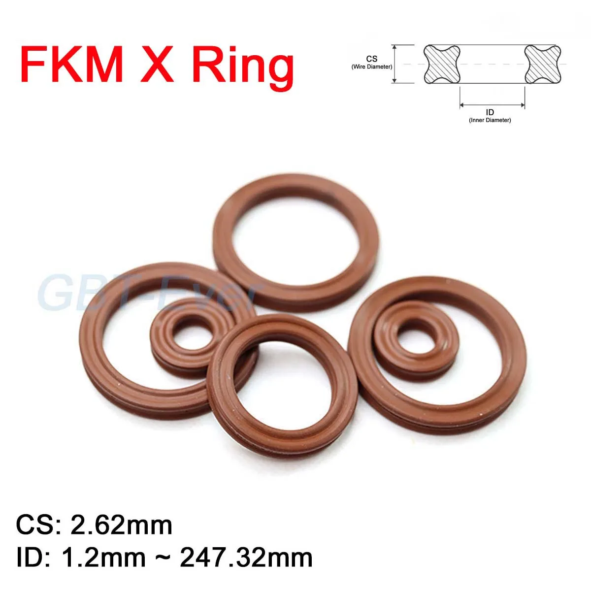 

FKM X-Ring CS 2.62mm Brown Fluorine Rubber X Ring Gasket for Hydraulic Cylinders Piston Rod ID 1.2-247.32mm Resistant&Waterproof