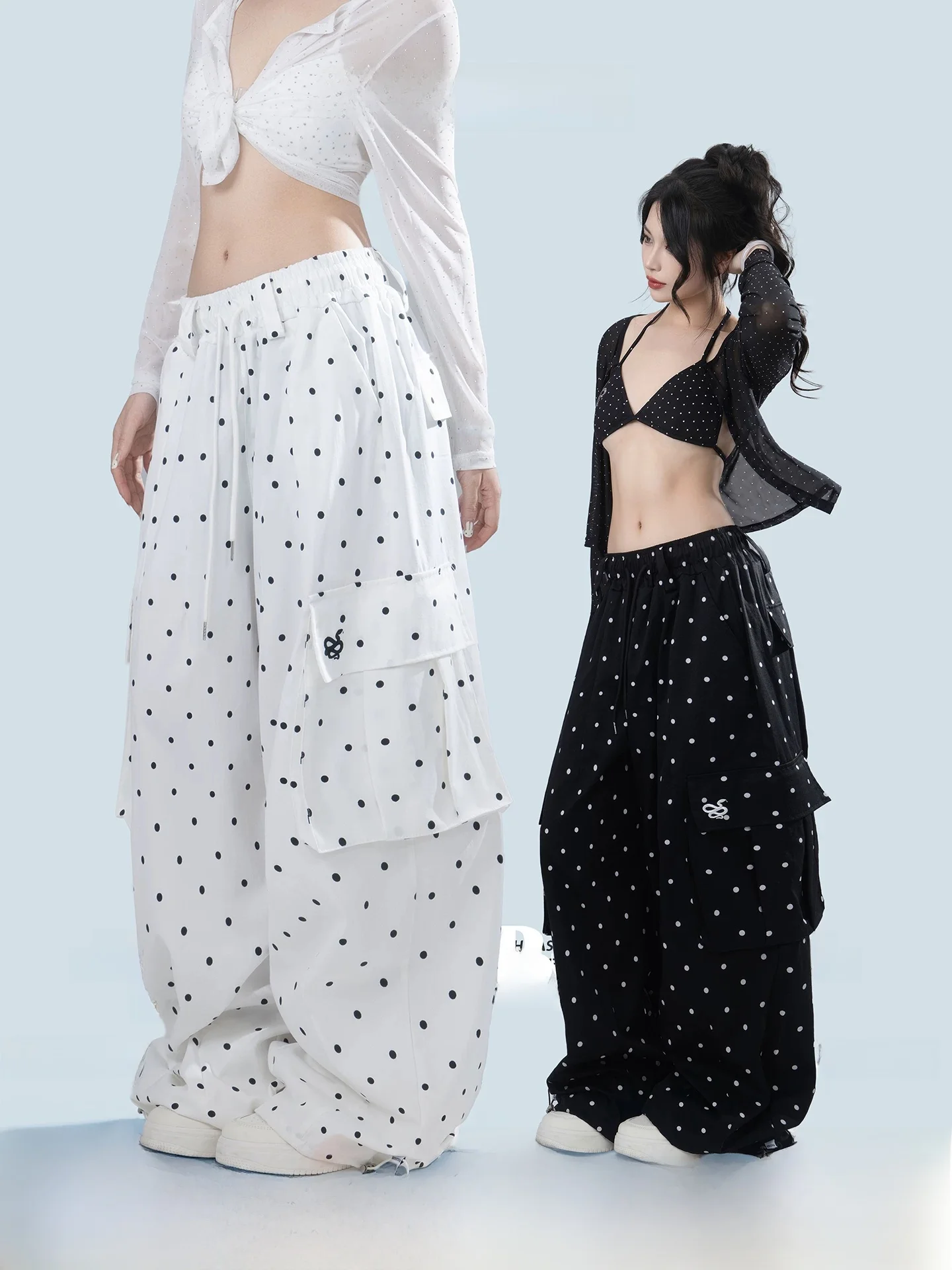 

Loose Wide Leg Casual Pants Women's Elastic Waist Pocket Multi Functional Workwear Style Floor Length Loose Fit Trousers