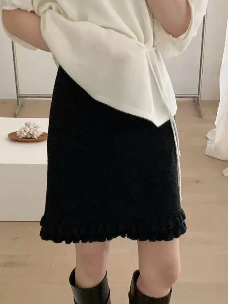 

Потрясающая женская юбка А-силуэта с высокой талией, осенне-зимняя, шерстяная, в повседневном стиле, с деревянной застежкой, красивая, с запахом, S-размер.