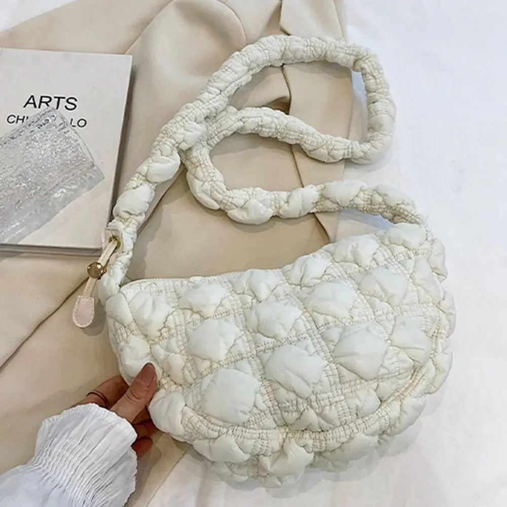 

Space Cotton Korean Shoulder Bag Dumplings Bag Banquet Rhombus Plaid Handbag Plaid Solid Color Bubble Cloud Bag Office Worker