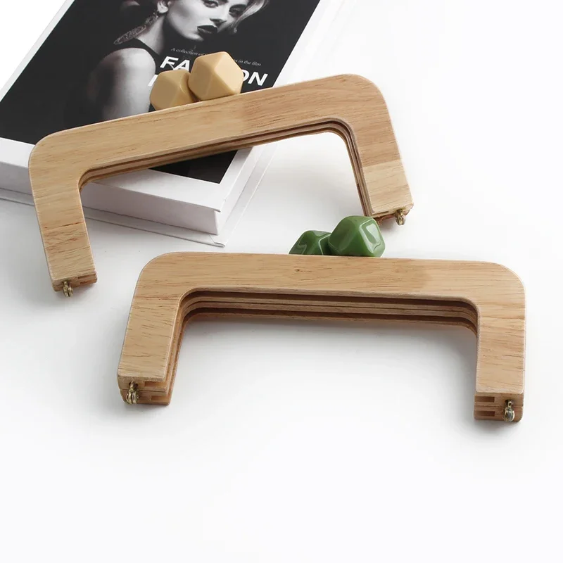 1PC Solid Wood Handbag Square Wallet Frame Kiss Lock Clutch with Wooden Beads Natural Wooden Vintage Bag Handle Kiss Lock Clutch