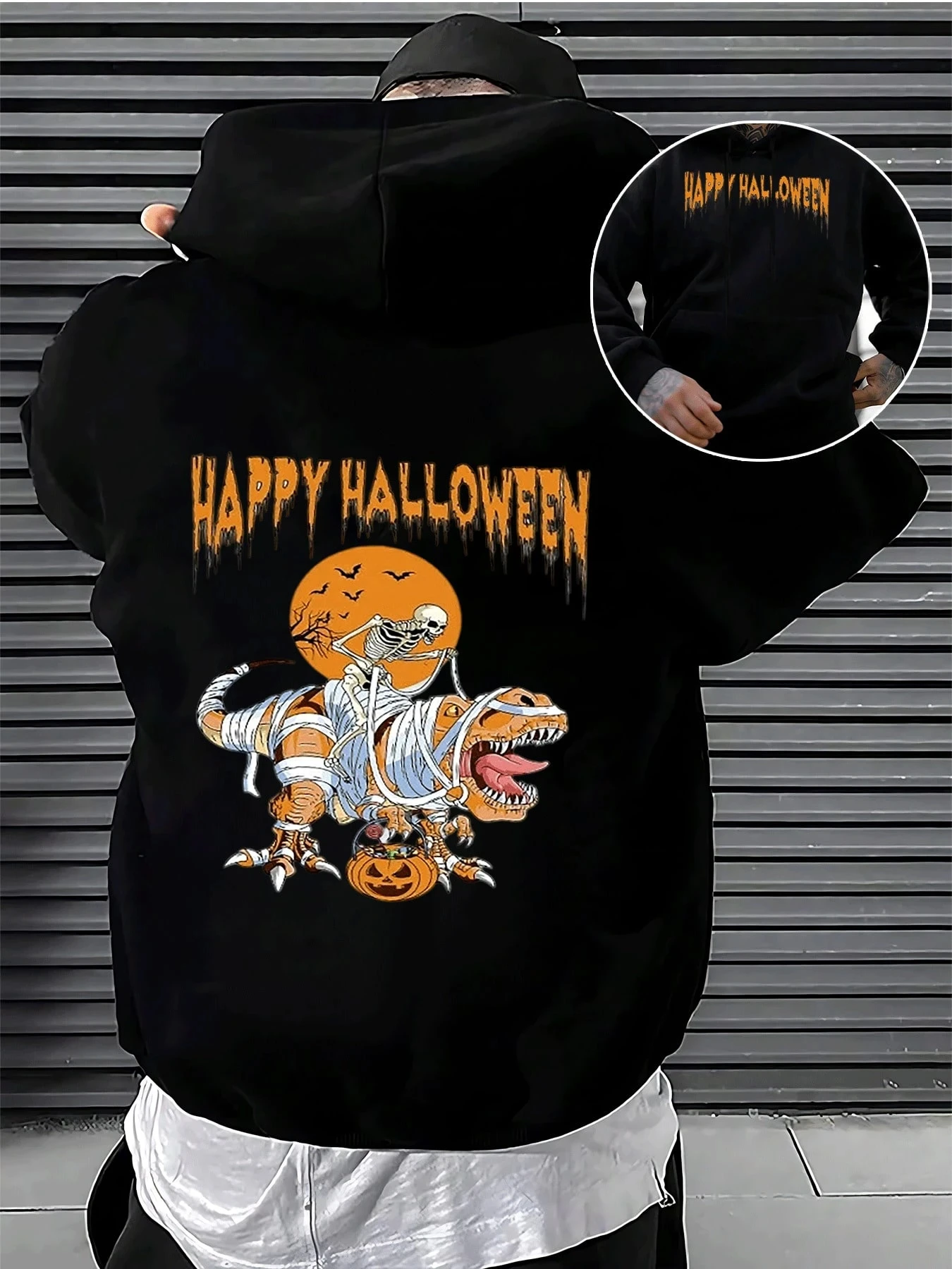

Halloween Men's Halloween Hoodie Black Pullover Sweatshirt With Mummy Dinosaur Graphic,Casual Loose Fit Jumper