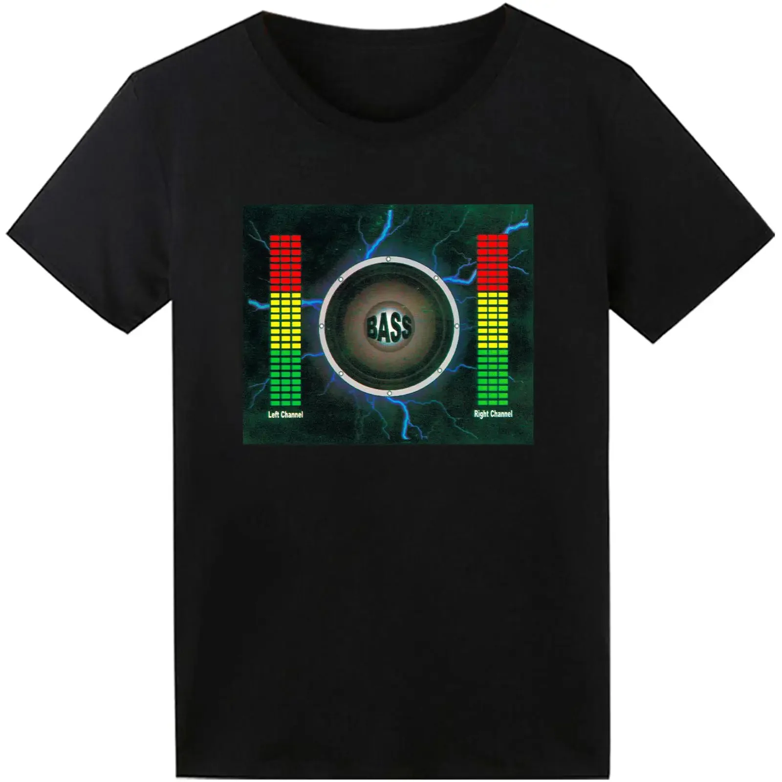 Camiseta LED con Luz Activada por Sonido, Brilla en la Oscuridad para Fiestas, Estilo Vintage Negro Lavado, Casual, Unisex