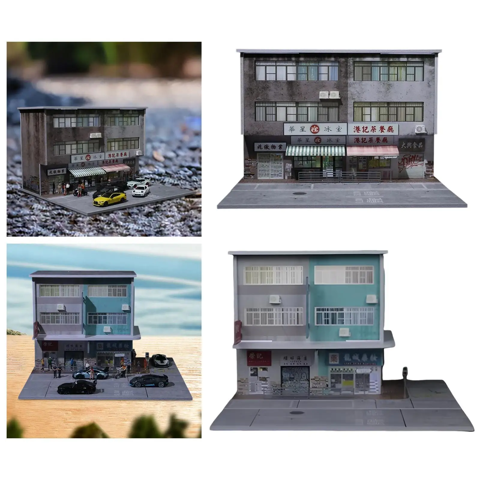 장식 사진 촬영 컬렉션을 위한 조명이 있는 1/64 스케일 디오라마 건물