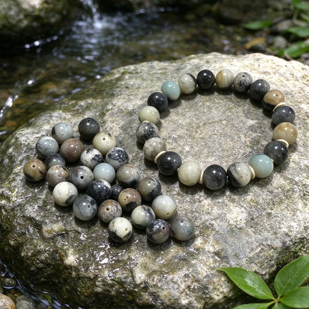 Natural Black Ink Wash Dushan Jade Round Loose Beads Polished Gemstone Spacer for DIY Jewelry Making Bracelet Necklace Earring