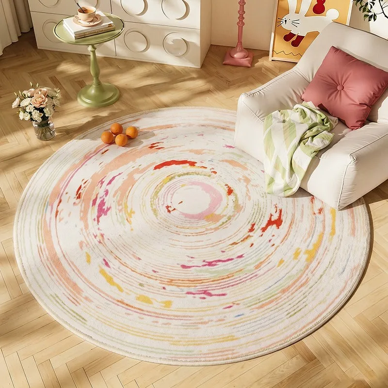 Round Living Room Rug Soft Fluffy Faux Cashmere Floor Mat Dopamine Colored Carpet Bedside Rugs Large Size Home Decor Mats Ковер