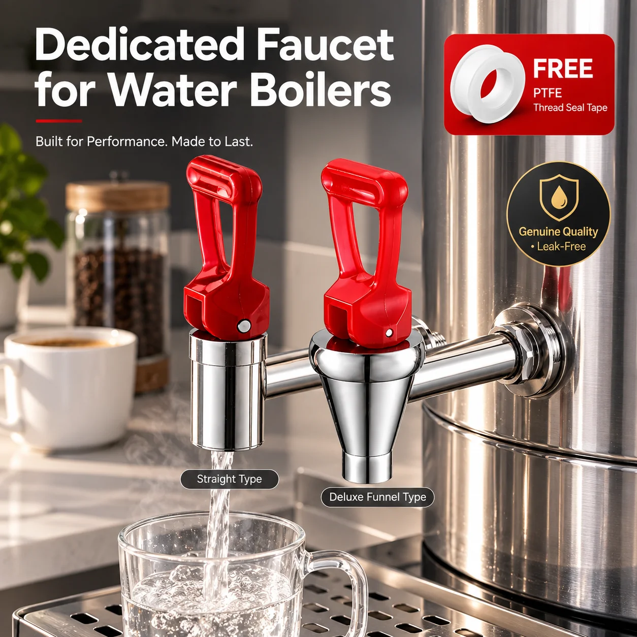 Stainless Steel Water Boiler Faucet with Switch Commercial Beverage Urn Tap Replacement 3/8 1/2 Inch Thread Hot Water Dispenser