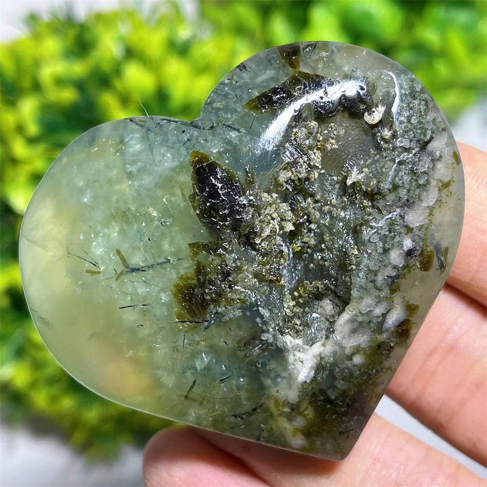 Crystal Natural Prehnite Heart Druzy Carving Reiki Mineral Polished Quartz Spiritual Specimen Flash Reiki Home Decoration