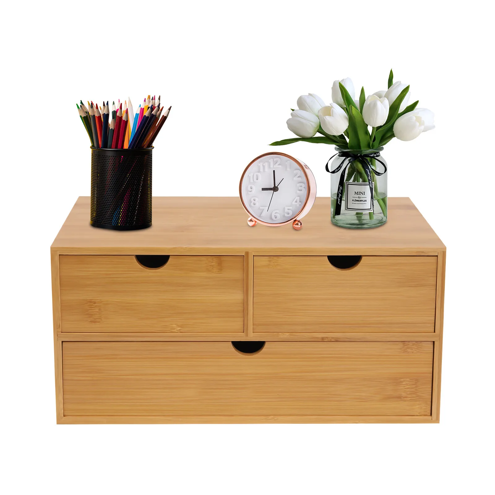 

33*19*16cm Drawers Mini Bamboo Desk Drawer Tabletop Storage Organization Box for Office Home Toiletries No Assembly Required