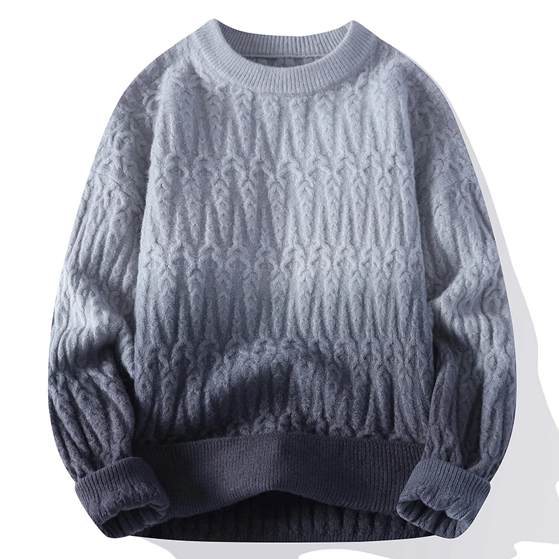 2025 new men's autumn loose round neck gradual change color knitted sweater