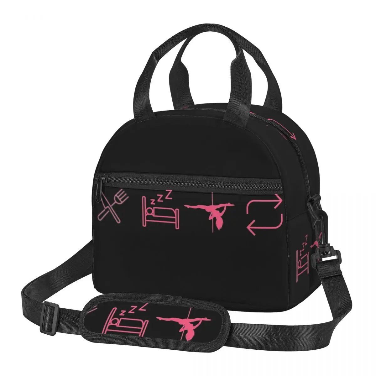 Eat, Sleep, Pole Dance, Repeat - Black Icons Insulated Lunch Bag for Women Picnic Storage Food Boxes Cooler Thermal Lunch Tote