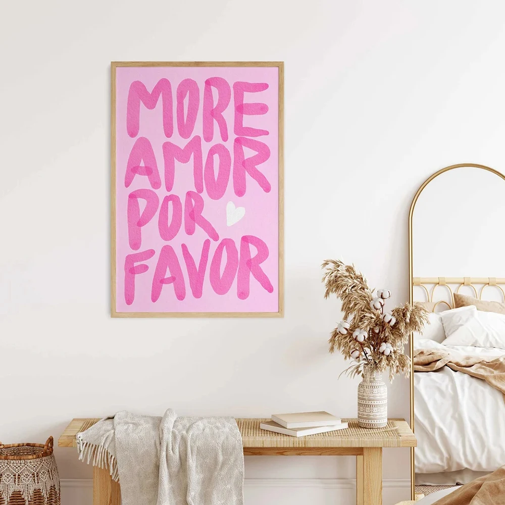 Maximalist More Amor Por Favor Poster Colorful Eclectic Pink Love Quote Wall Art Canvas Painting For Living Room Home Decor