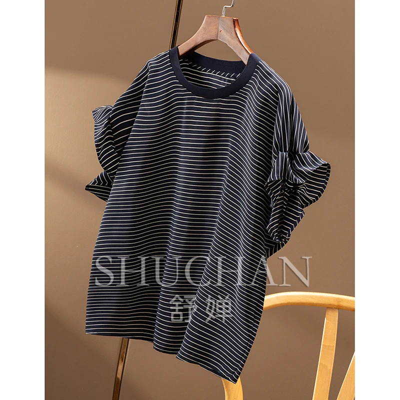 قميص نسائي جديد رائع للتنقل فاخر بتصميم مخطط من الحرير بأكمام برعم 04E2 Blusas Mujer De Moda Verano