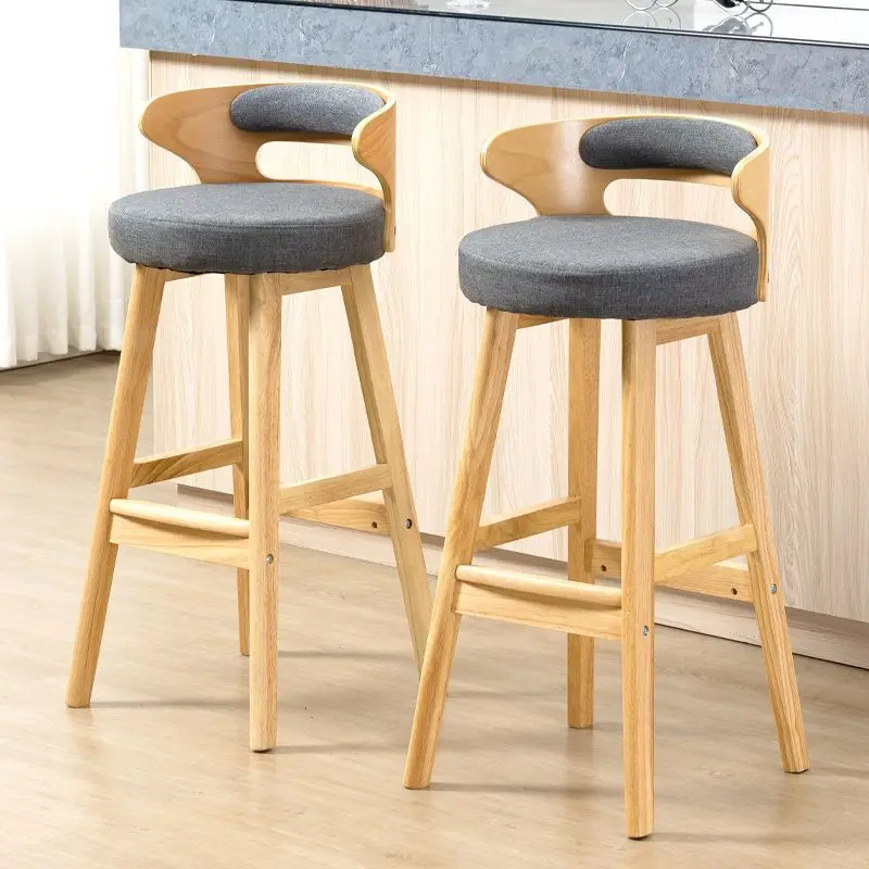 

FULLLOVE Bar Table Chair Solid Wood Nordic Modern Minimalist Home Retro Backrest Milk Tea Shop Bar Front Light Luxury High Stool