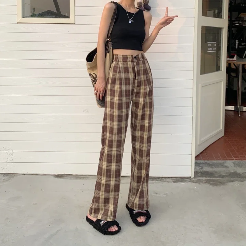 Plaid Pants Women Leisure Baggy All-match Korean Style Fashion Mopping Spring High Street Hotsweet Schoolgirls Trousers Popular