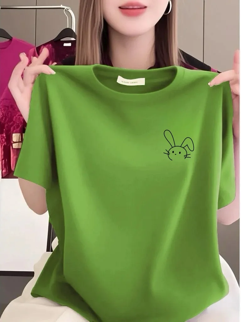 

Cartoon Print Casual Regular Style Women's T-shirt over 40 Single Piece Short Sleeve round Neck Pullover Polyester Fiber Brea...