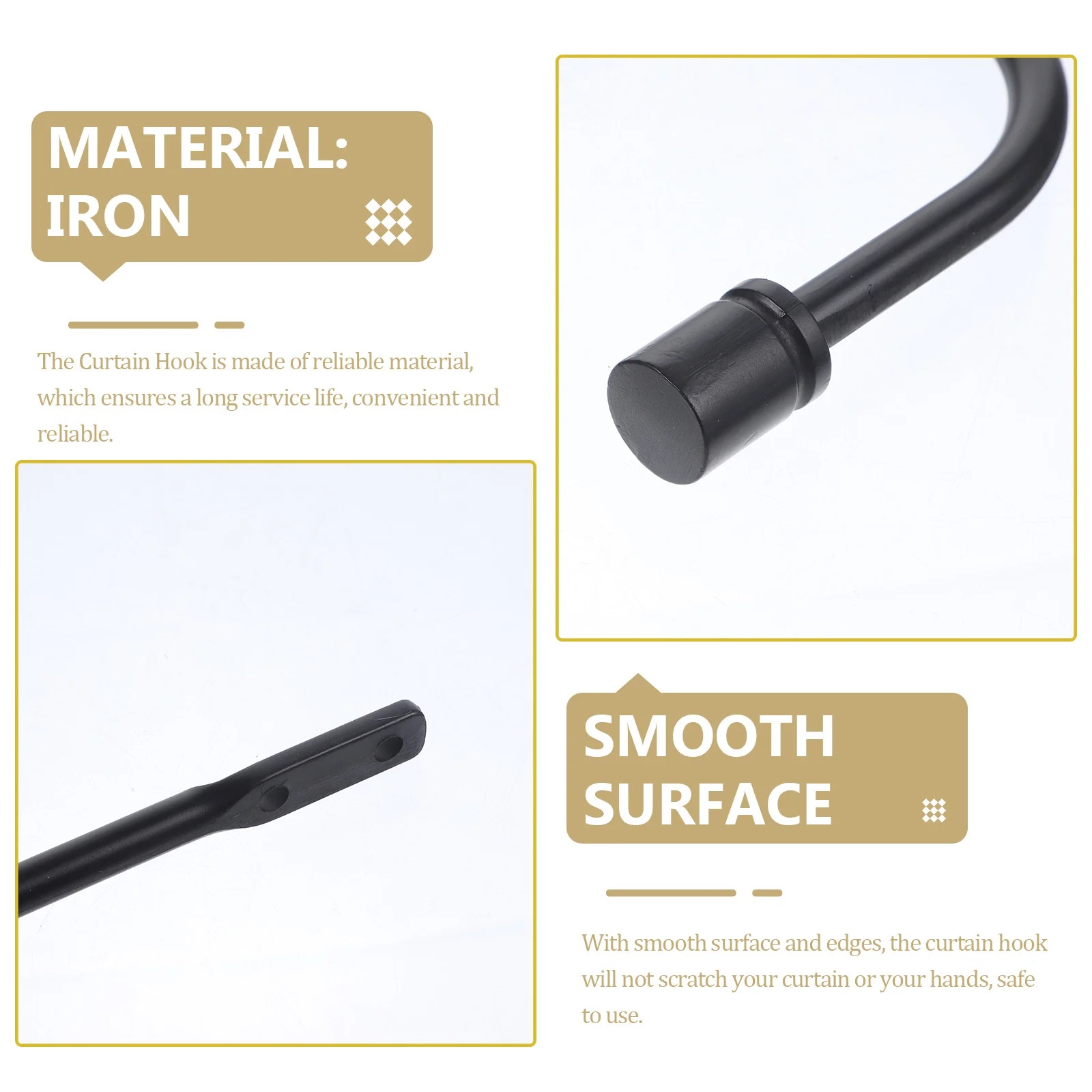 

2Pcs Metal Curtain Hooks Wall Mounted Holdbacks for Drapes Sturdy Iron Tiebacks Decorative Curtain Accessories Smooth Edge Safe