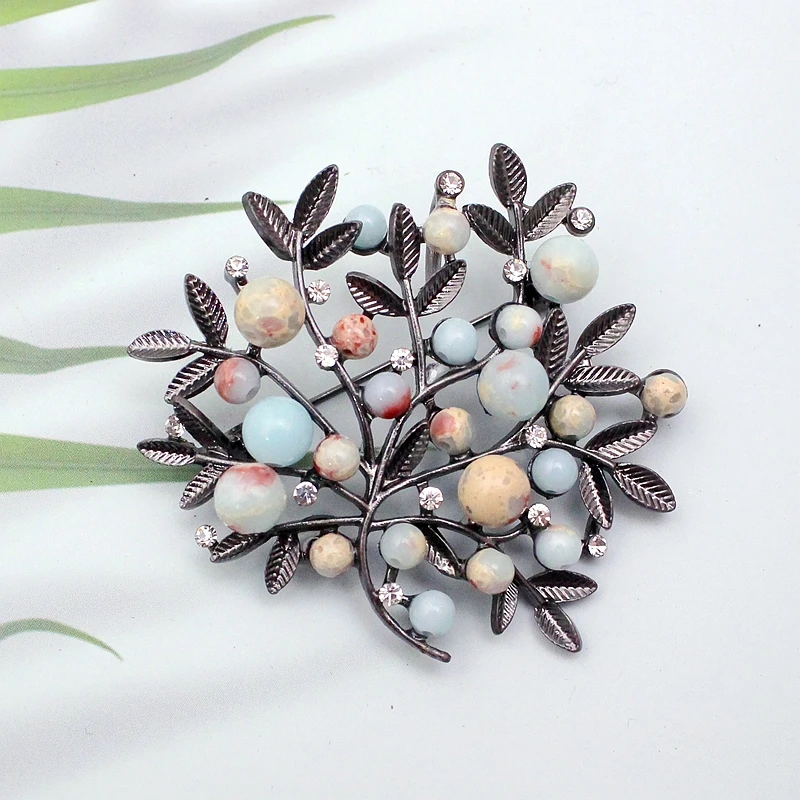 TANGTANG Antique Flower Brooch For Men And Women Nature Stone Tin Alloy Brooch Pin Accessories Unique Design Creative Pin Brooch