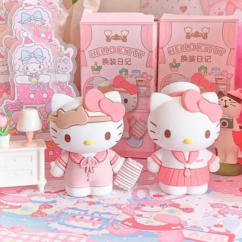 MINISO Sanrio Kitty Cat Fashion Diary Blind Box لطيف دمية سطح المكتب الديكور لعبة هدية لعيد الميلاد